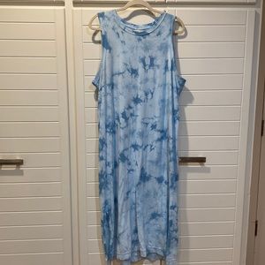 Old Navy Blue Tie Dye Midi Length Sleeveless Crew Neck T-Shirt Dress Beach Sz L
